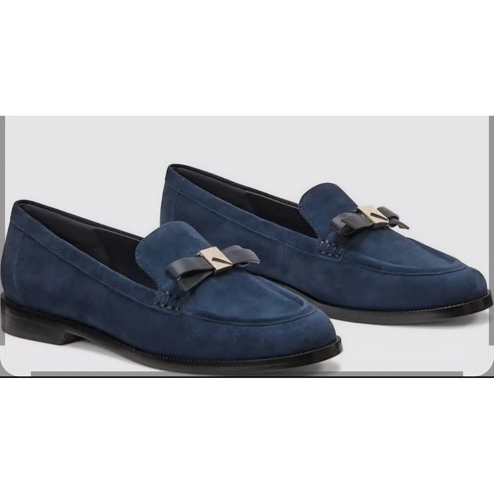Kate Spade Deco Bow Suede Loafers Navy‎ Blue Women's Size 6 NWB